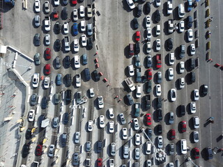 Aerial of one of the world's toughest border crossings; Tijuana to San Diego.