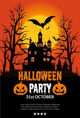 Flat design halloween party poster template