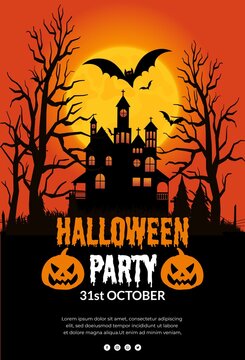 Flat Design Halloween Party Poster Template