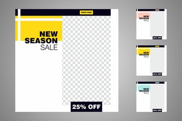 New set of editable minimal banner templates. Suitable for social media posts and web or internet ads. Vector illustration with photo college.