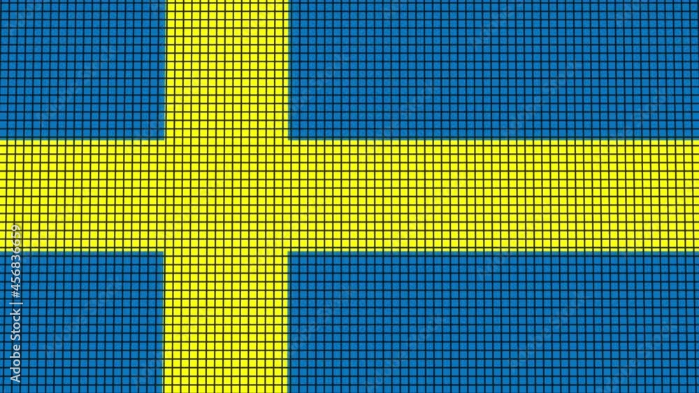 Poster sweden flag animated in pixel grid style technology background
