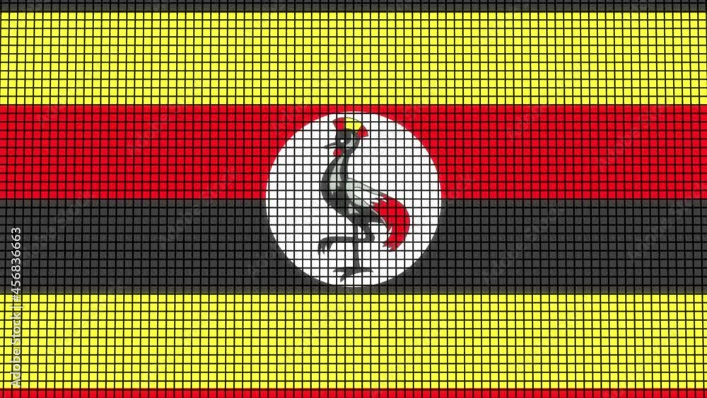Poster uganda flag animated in pixel grid style technology background