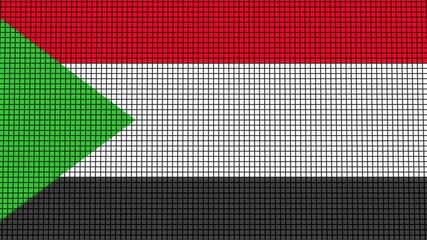 Sudan Flag animated in pixel grid style technology background