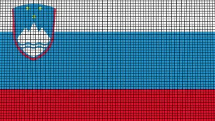 Slovenia Flag animated in pixel grid style technology background