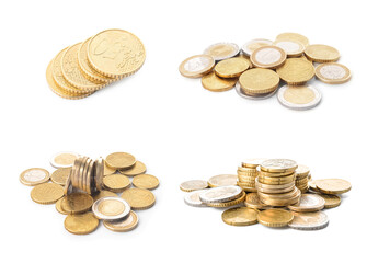 Golden coins on white background