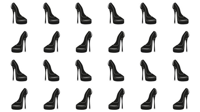 Black high heeled fashionable shoes moving in oppostite directions. Seamless looping hd animation.
