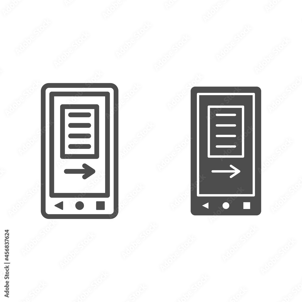 Poster smartphone screen with text and arrow line and solid icon, electronics concept, mobile app vector si