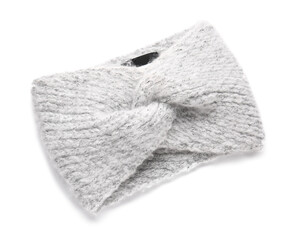 Knitted headband on white background
