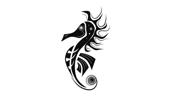 Unusual seahorse swinging creative original design for logo. Isolated icon hd animation.