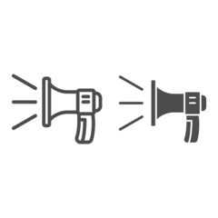 Loudspeaker, sound lines, loud speaker line and solid icon, acoustic concept, megaphone vector sign on white background, outline style icon for mobile concept and web design. Vector graphics.