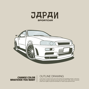 Modern sporty hatchback car outline drawing vector illustration.