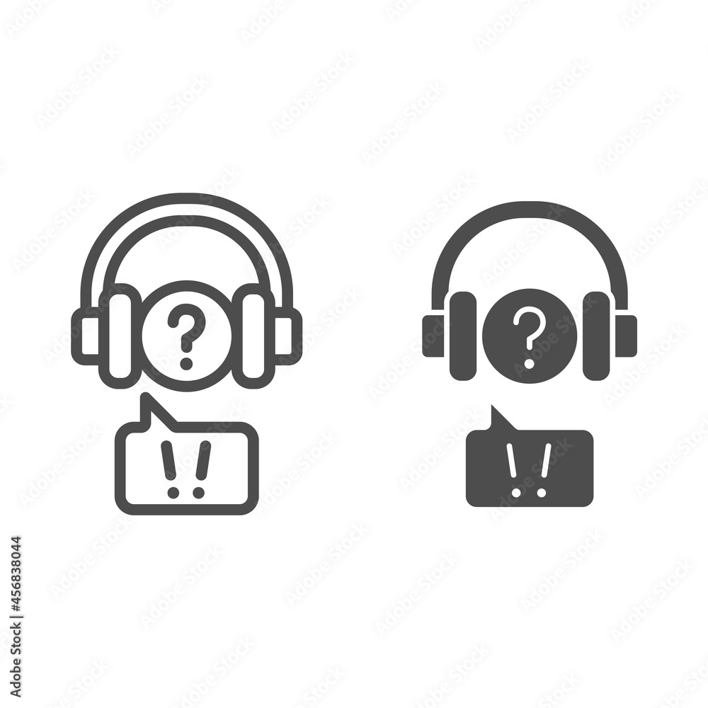 Poster question mark in headphones and speech bubble line and solid icon, communication concept, hear vecto