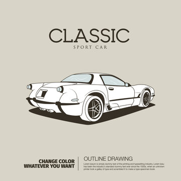 Classic sedan.Isolated putline drawing vector illustration in duotone