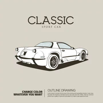 Classic sedan.Isolated putline drawing vector illustration in duotone