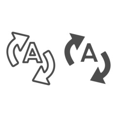 Letter A with two arrows, translation line and solid icon, linguistics concept, interpretation vector sign on white background, outline style icon for mobile concept and web design. Vector graphics.