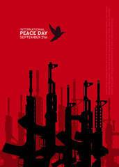 International Peace day poster with dove and rifle gun vector illustration,