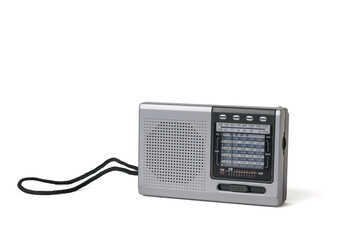 Grey retro radio isolated on a white background.