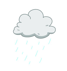 Cloud doodle with raindrops, cloudy weather forecast with precipitations. isolated on white background.
