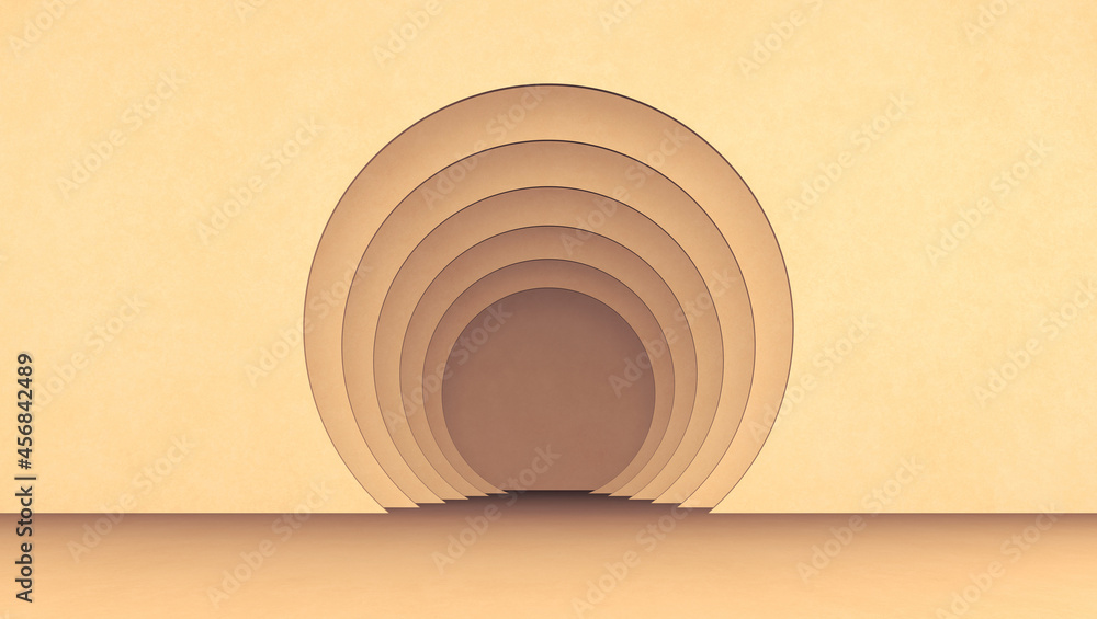 Poster beige geometric background from concentric circles. minimalistic mock up. background design for prod