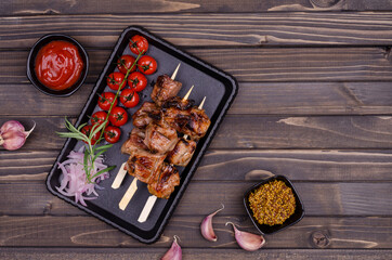 Meat kebab with vegetables and spices