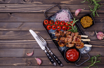Fototapeta na wymiar Meat kebab with vegetables and spices