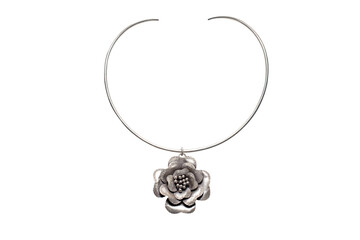 Silver Choker with flower pendant isolated on white background