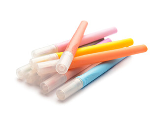Different colorful markers on white background