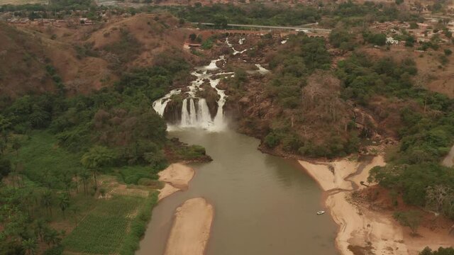 Flying over a waterfall in kwanza sul, binga, Angola on the African continent 7
