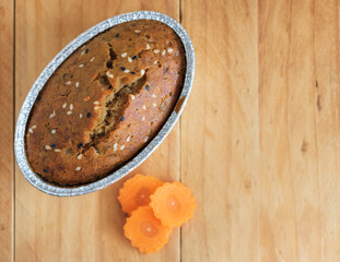 Fototapeta na wymiar Healthy homemade carrot cake.