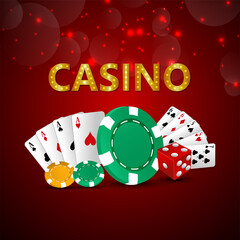 Casino online gambling game with creative vector playing cards and casino chips