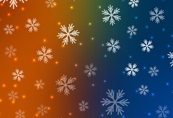 Dark Blue, Yellow vector background with beautiful snowflakes, stars.