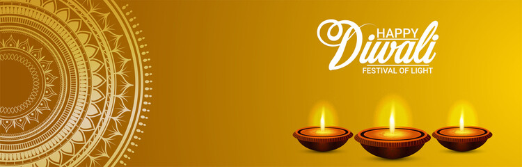 Fototapeta na wymiar Beautiful vector illustration of happy diwali celebration banner on creative background