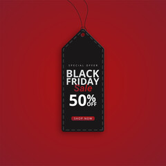 Website poster design for Black Friday Sale. Advertising, promotional banner in black and red color.