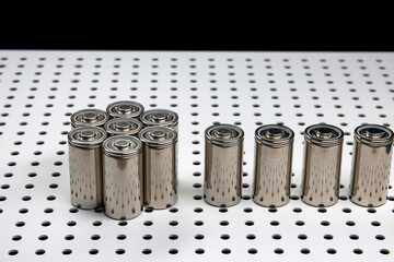 New modern lithium-ion batteries with increased capacity. A prototype of new batteries on a...