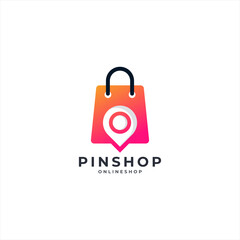 Map Pin Location with Shopping Bag Logo Design Template Element