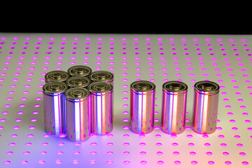 New modern lithium-ion batteries with increased capacity. A prototype of new batteries on a...