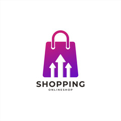 Shopping Bag Sales with Up Arrow Increase Logo with Geometric Shape Linear Style