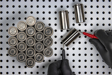 New modern lithium-ion batteries with increased capacity. Testing prototypes of new batteries on a...