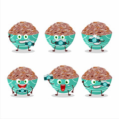 Photographer profession emoticon with red cargo rice cartoon character