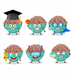 School student of red cargo rice cartoon character with various expressions