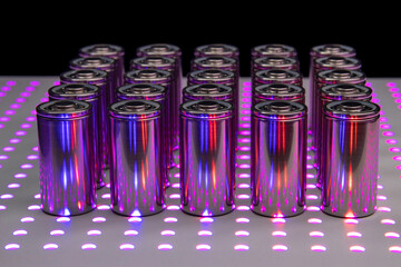 New modern high-capacity lithium-ion batteries. A prototype of new batteries on a laboratory table.