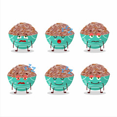 Cartoon character of red cargo rice with sleepy expression