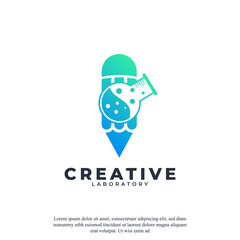 Creative Lab Logo. Medical Laboratory Tube Combined with Pencil Icon Vector Illustration