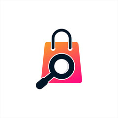 Search Deals Logo. Shopping Bag Combined with Magnify Glass Icon Vector Illustration