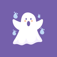 cute, funny, and adorable ghost illustrations. flying ghost trying to scare. happy Halloween. spirit.flat cartoon style. vector design. icons and elements