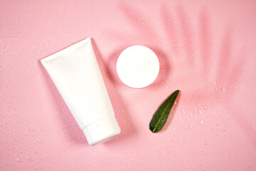 Cosmetic skincare container blank mockups in styled setting.