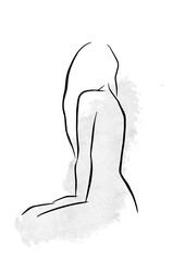 Abstract illustration. Poster. Drawing of a female body in one line.
