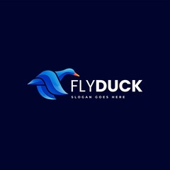 Vector Logo Illustration Flying Duck Gradient Colorful Style.