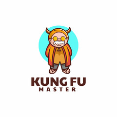 Vector Logo Illustration Kung Fu Master Simple Mascot Style.