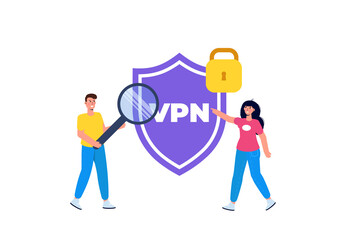 VPN, Virtual Private Network Mobile  service concept.  Protect personal data. Vector illustration